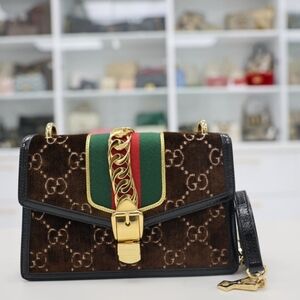 GUCCI SYLVIE GG VELVET SMALL SHOULDER HANDBAG